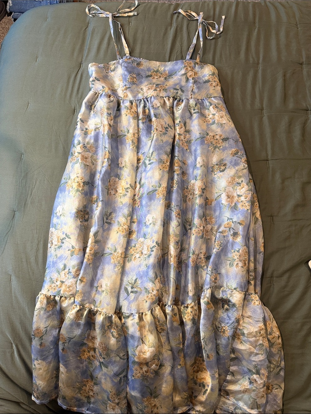 Wild Fable Blue Floral Midi Dress with Cream & Yellow Accents